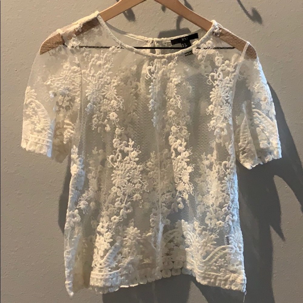 Floral White See Through Lace Blouse